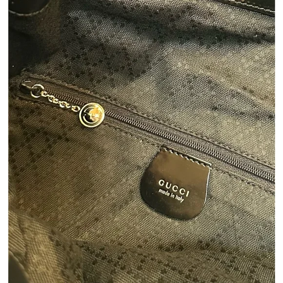 Gucci Black Nylon & Patent Leather Shoulder Bag w/ Bamboo Handle - Picture 2 of 16